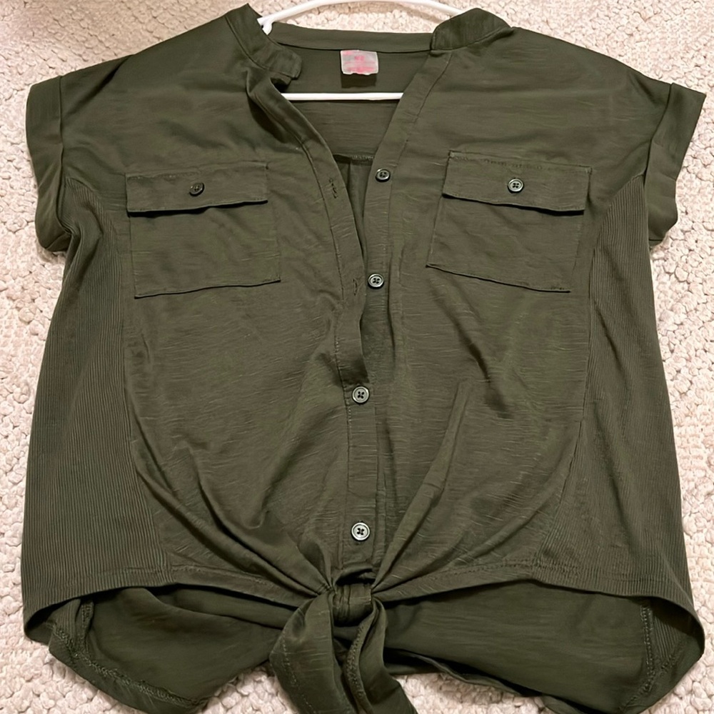 Green button down top